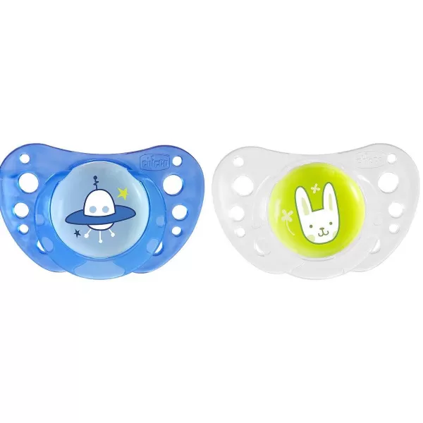 Best Sale Chicco Chupeta Physioforma Air 16-36M2 Pcs (Tetina Silicone) Silicone Spaceship And Rabbit