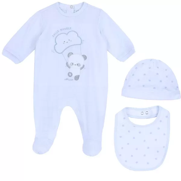 Outlet Chicco Conjunto Presente Com Babygrow, Gorro E Babete Azul Claro-021