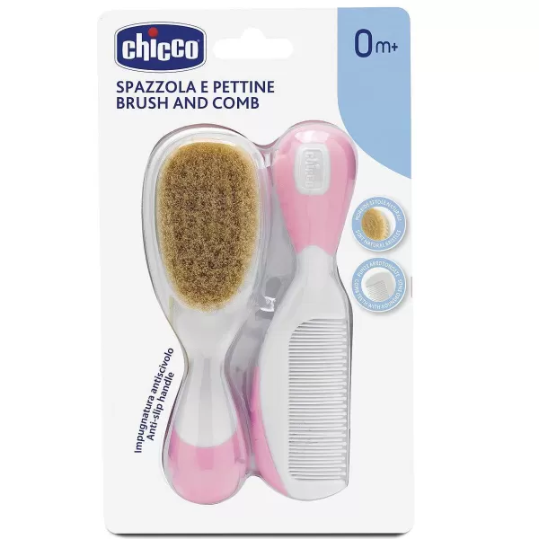 Sale Chicco Escova E Pente De Cerdas Naturais Rosa