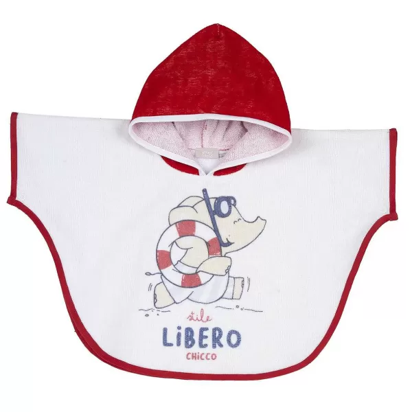 Clearance Chicco Toalha De Praia Com Capuz Branco / Vermelho