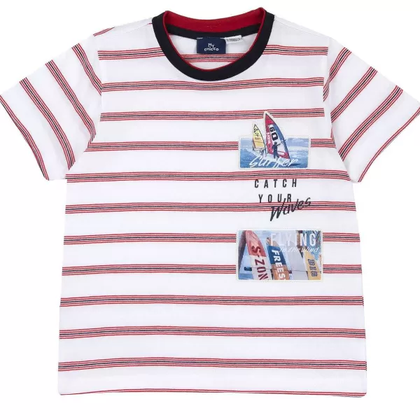 New Chicco T-Shirt Com Estampagem E Riscas