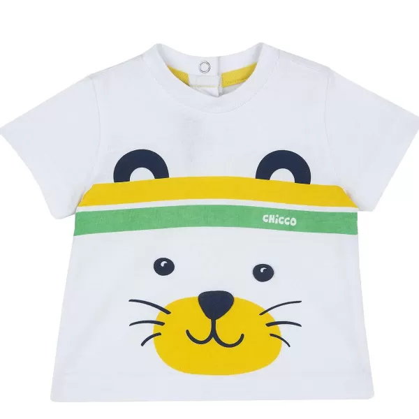 New Chicco T-Shirt Com Estampagem Esportiva - Algod O Sustent Vel Branco