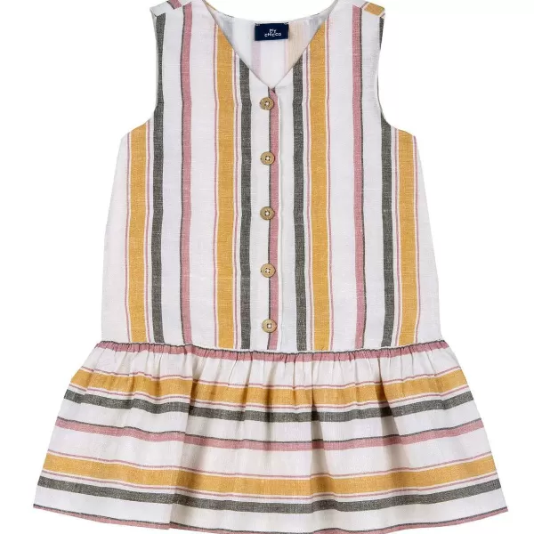 Discount Chicco Vestido Mesclado De Linho Com Estampagem Riscas